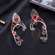 silver leaf garnet ear cuff